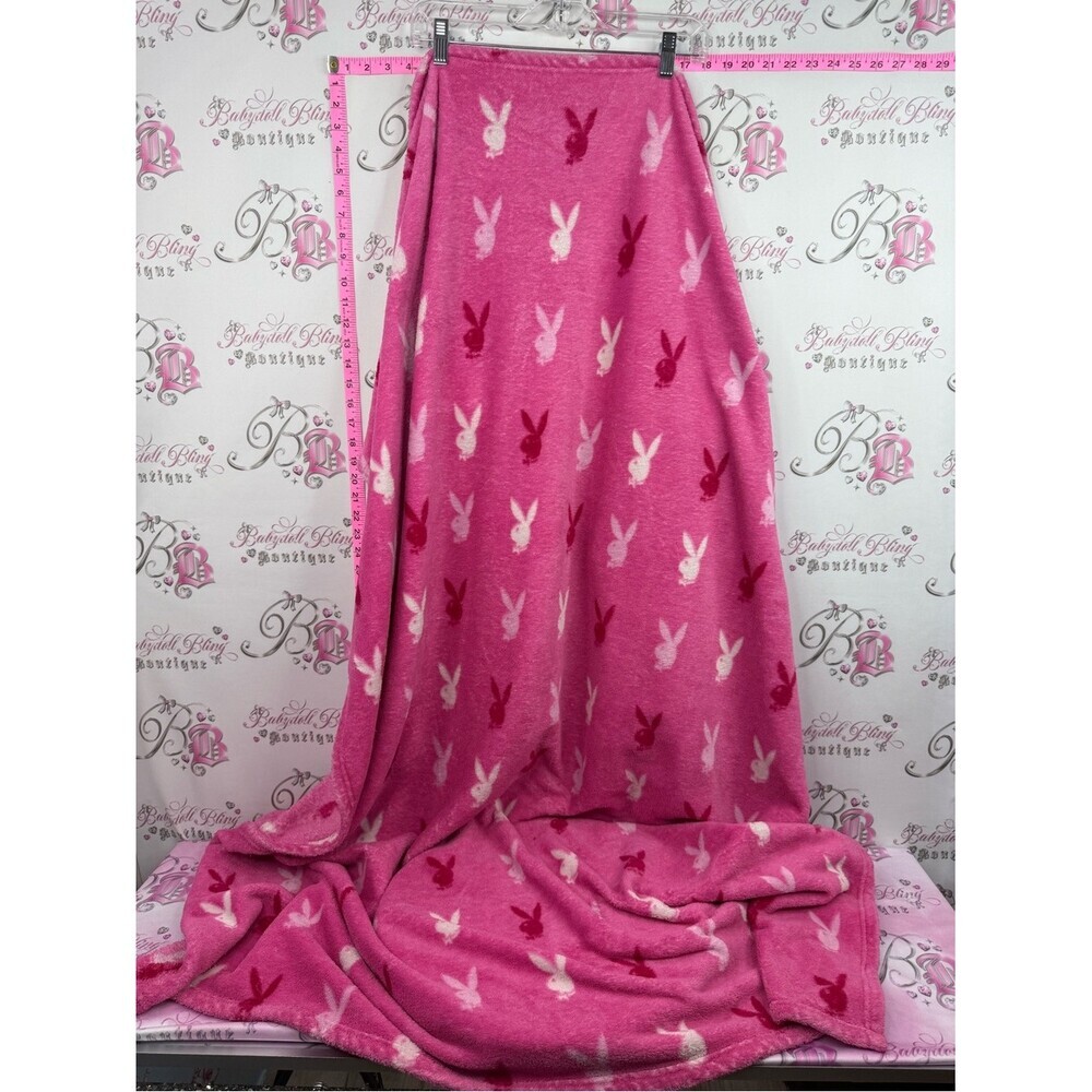 PLAYBOY blanket throw white Pink Bunny Print Plush Throw Blanket